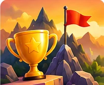Troféu e bandeira no alto de uma montanha